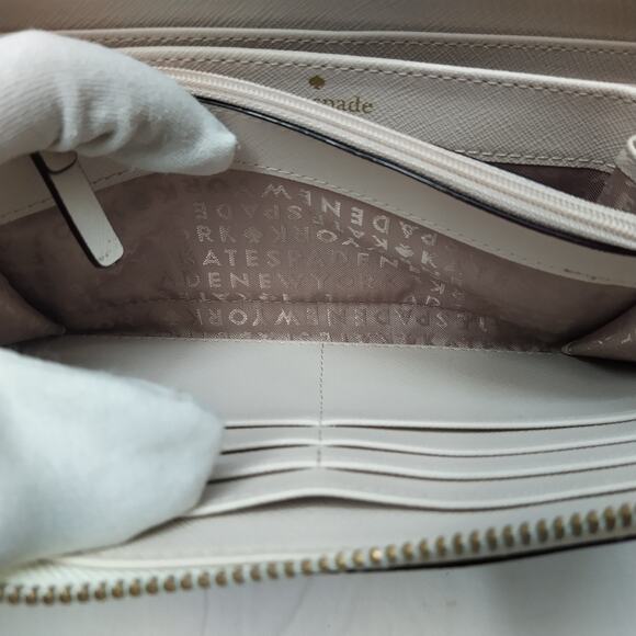 Kate Spade New York Colorblock Ivory Beige Leather Zip Around Credit Card Wallet - Picture 13 of 16